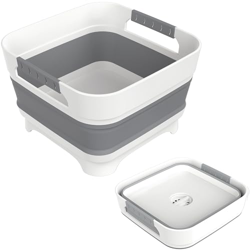 MontNorth 2.4 Gal Collapsible Wash Basin with Drain Plug, 9L, Gray | Portable foldable sink for camping, RV, soaking baby bottles, vegetable washing, ice beverage storage - color: Gray