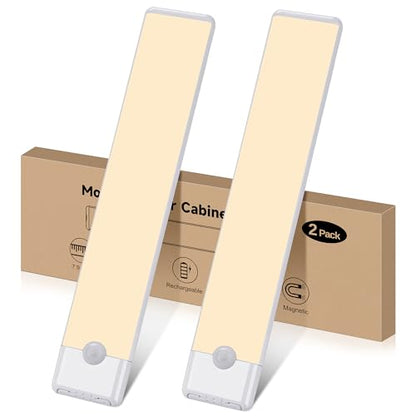 Motion Sensor Under Cabinet Lights, Magnetic Rechargeable Under Counter Closet Light, Wireless Night Light Bar Stick-On, 2-Pack, Warm White - color: Warm White, size: 8 inch