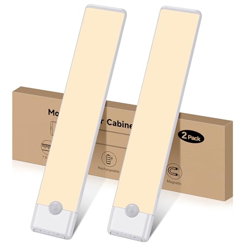 Motion Sensor Under Cabinet Lights, Magnetic Rechargeable Under Counter Closet Light, Wireless Night Light Bar Stick-On, 2-Pack, Warm White - color: Warm White, size: 8 inch