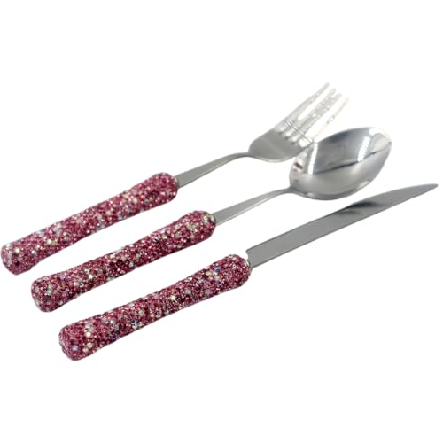 Bling Rhinestone Crystal Dazzling Culinary Utensils Travel Set for Office, Lunch, and Travel (3, Pink) - color: Pink