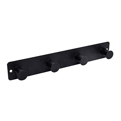 Small Coat Rack Wall Mounted, Black Coat Hooks Adhesive & Screw in, Stainless Steel Wall Hooks for Hanging Hat Towels Clothes, Metal Hook Rail with 4 Round Hangers - color: Black, size: 4 Hooks