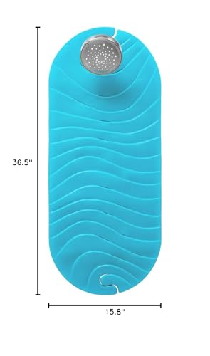 Boon B11192 RIPPLE Textured Non Slip Baby Bath Tub Mat with Hanging Hook and Drain Holes, Blue - style: Ripple