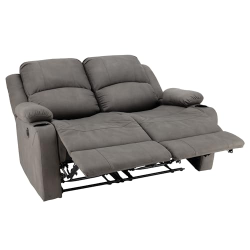 Camper Comfort 58" Wall Hugger Reclining Theater Seats | Double Recliner Sofa | RV Couch | Theater Seating | Furniture (Powered, Slate) - color: Slate, style: Powered