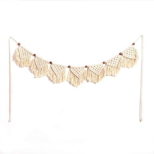 Eiyye Boho Tassel Garland Wall Hanging Handmade Cotton Bohemian Banner Home Decor for Bedroom Living Room Nursery, Party & Wedding Decoration（7-Flag）
