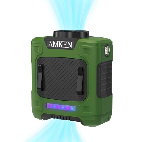 AMKEN Waist Fan, 10000mAh Rechargeable Belt Clip Fan, 24H Runtime, 49ft/s Strong Airflow, 3-Speed 7-in-1 Hands-Free Wearable with LED SOS Warning Light for Jobsite, Warehouse, Camping, Outdoor Work - color: Army Green, size: Small