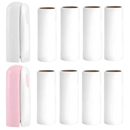 Mini Travel Lint Roller with 300 Sticky Sheets, Compact Portable Pet Hair Remover with Cover for Clothes, Travel, Small Foldable Lint Roller for Purse Car Bag Essentials (Pink and White) - color: Pink and White