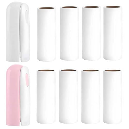 Mini Travel Lint Roller with 300 Sticky Sheets, Compact Portable Pet Hair Remover with Cover for Clothes, Travel, Small Foldable Lint Roller for Purse Car Bag Essentials (Pink and White) - color: Pink and White