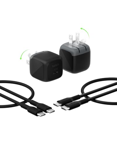 Belkin 45 Watt USB C Charger Block (2 Pack), USB-C Cable Included, PD3.1 PPS Fast Charging, Samsung Galaxy S26, S25, Apple iPhone 17, Air, Pro, Pro Max, Google Pixel 10, Nintendo Switch, etc - Black - color: Black, style: Two Pack + 2 USB-C Cables