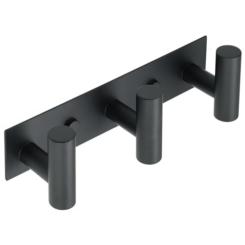 Alise Black Coat Hooks Hat and Coat Rack with 3 Hooks Wall Mount | Self Adhesive or Wall Drilling,Wall Hooks for Hanging Robes, Bags, Keys, Umbrella, Wallet and Towels,SUS304 Stainless Steel - color: Black, size: (T-Circle)3-Hooks