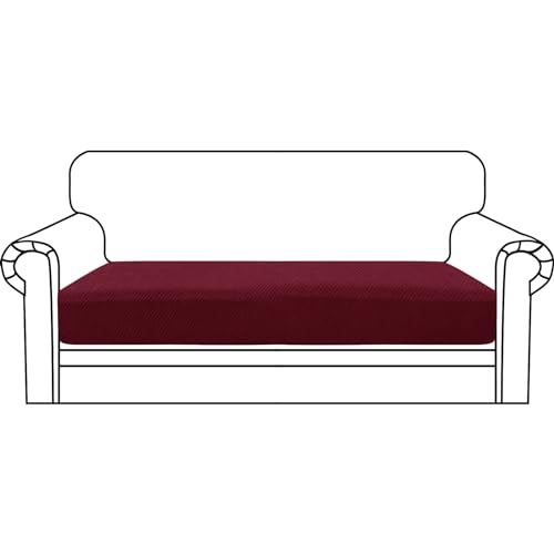 ZNSAYOTX Stretch Cushion Covers Sofa Loveseat Cushion Couch Seat Covers Slipcovers Soft Replacement Unique Pattern Furniture Protector with Elastic Bottom (Wine Red, 1 Pc 2-Seat Cushion Cover) - color: Wine Red, size: 1 Cushion Loveseat