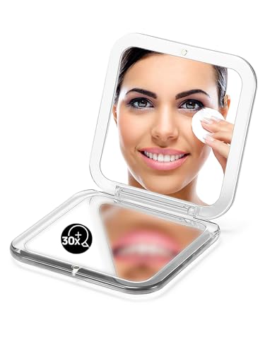 OMIRO Folding Compact Mirror, 1X/30X Magnification 3½” Pocket Size Square Hand Mirror for Travel Makeup (Silver) - color: Silver-30x