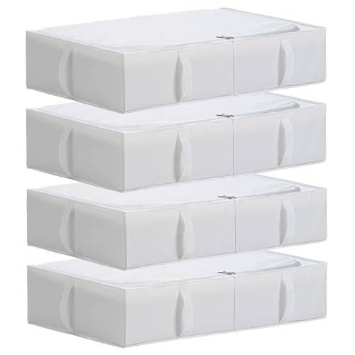 TYEERS Under Bed Storage Containers, Durable Fabric, Washable, Collapsible, Under Bed Storage Bins for Clothes, Blankets, Sheets, Shoes, 27.5x16.5x7 Inches, 4-Pack, White - color: White, size: Large 4-Pack