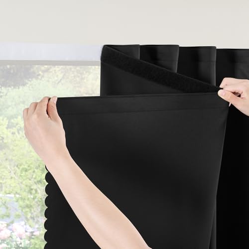 RYB HOME No Drill Adhesive 100% Blackout Curtains for Bedroom Thermal Insulated Easy to Install Stick on Door Window Cover Portable for Front Door Living Room, Black, W35 x L48, 1 Panel - color: Black, size: 35"W x 48"L (Pack of 1)