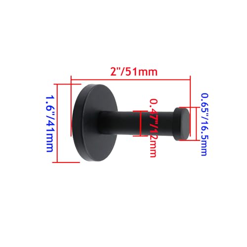 Wall Hooks Heavy Duty Coat Hooks Stainless Steel Clothes Hanger for Hanging Bathroom Towels Handbag Black 2-inch Length with 12mm Shank Dia - Pack of 6 - color: Black, size: 2" Length 12mm Shank