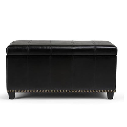 SIMPLIHOME Amelia Storage Ottoman - 33 inch Wide Vegan Leather Rectangle Storage Ottoman Bench in Midnight Black, Transitional Ottoman for Living Room with Nailhead Trim and Lift-Up Lid - color: Midnight Black