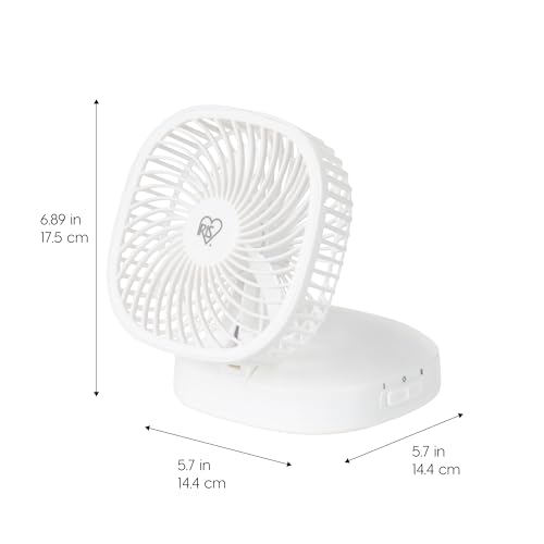IRIS USA 5" Battery Operated Small Fan, 2 Speeds, D-Battery Powered, Compact Foldable Personal Fan, Portable Travel Mini Desk Fan, Home Office Bedside Picnic Camping Outdoor Use - color: White - Battery, style: Foldable