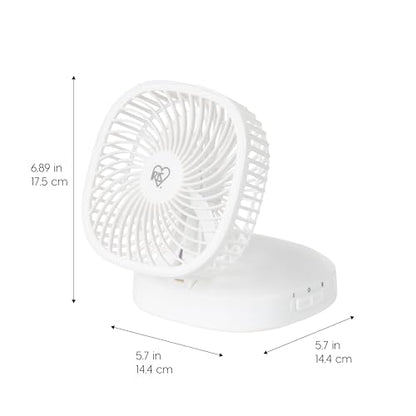 IRIS USA 5" Battery Operated Small Fan, 2 Speeds, D-Battery Powered, Compact Foldable Personal Fan, Portable Travel Mini Desk Fan, Home Office Bedside Picnic Camping Outdoor Use - color: White - Battery, style: Foldable