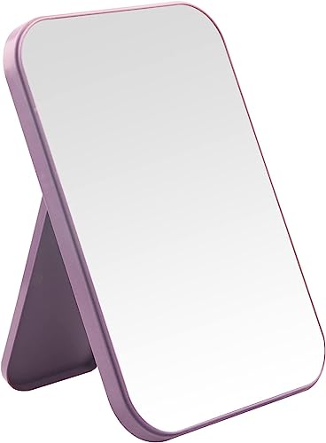Desktop Makeup Mirror, 8 Inch Portable Mirror, Simple Folding Makeup Mmirror with Stand, Standing Wall Hanging Double-Duty Purple - color: Purple