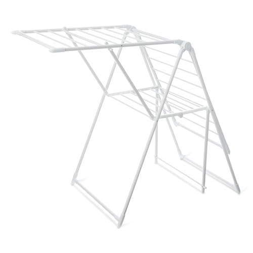 Amazon Basics Foldable Space-Saving 2-Wing Metal Clothes Drying Rack, 61x23.6x39.3 inches, White - size: 61x23.6x39.3 inches