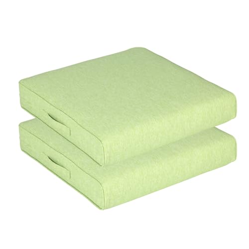 Aoodor Patio Chair Cushions Set of 2, 24 x 24 x 4 Inch Water Resistant Outdoor Seat Cushions with Handle and Ties, Square Corner Cushions for Patio Furniture Garden Lawn, Green - color: Green, size: 24"W x 24"D