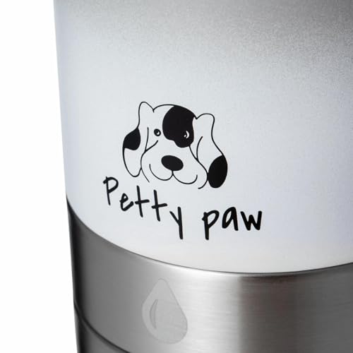 Petty Paw Dog Travel Water Bottle 32 oz Portable Stainless Steel Pet Water Bottle with Detachable Bowl for Dogs Leak Proof for Walking, Hiking, Camping