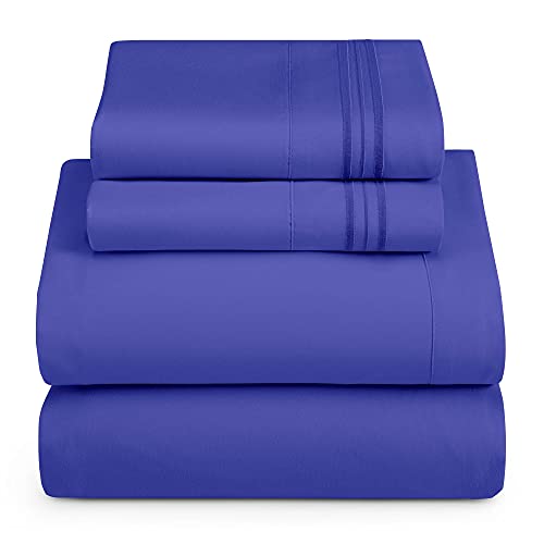 Hearth & Harbor Twin Size Sheets - 3 Piece Bed Sheet Set, Hotel Luxury Double Brushed Bed Sheets - Extra Soft Bedding Sheets & Pillowcases, Twin, Royal Blue - color: Royal Blue, size: Twin
