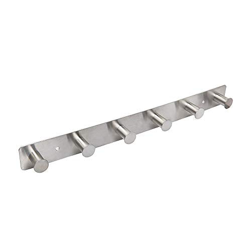 Coat Rack Wall Mounted Adhesive & Screw in, Stainless Steel Metal Coat Hooks for Door, Hook Rail with 6 Round Hangers for Hanging Hat Towels Clothes, Silver - color: Silver, size: 6 Hooks