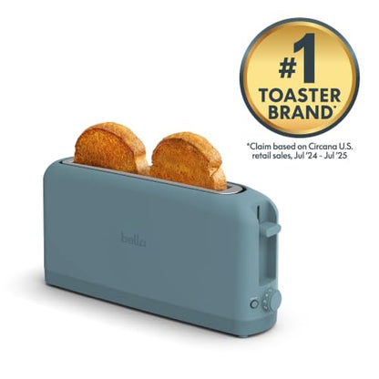 bella 2 Slice Slim Toaster, Fits-anywhere™ Kitchenware, 6 Setting Shade Control with Reheat & Cancel Buttons, Fits Sourdough, 10” Long Slot, Anti Jam & Auto Shutoff, 900 Watt, Surf - color: Surf, size: 2 Slice