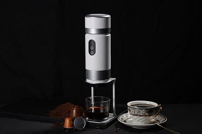 Portable Coffee Maker KF-JN-03 with Digital Display & 20 BAR Pressure – Hot & Cold Brew, Compatible with Coffee Grounds and Capsules, Compact Single-Serve Design with Transparent Cup & 60ml Tank - color: Black