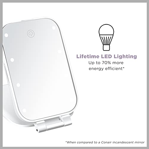 Conair Lighted Makeup Mirror, LED Vanity Mirror, 1X/3X Magnifying Mirror, Compact Travel Mirror, Battery Operated in White - size: 4.7"L x 3"W, style: Pocket Mirror