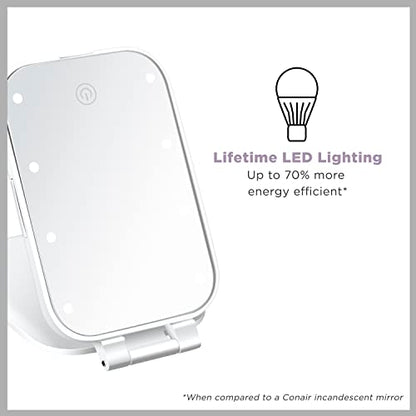 Conair Lighted Makeup Mirror, LED Vanity Mirror, 1X/3X Magnifying Mirror, Compact Travel Mirror, Battery Operated in White - size: 4.7"L x 3"W, style: Pocket Mirror