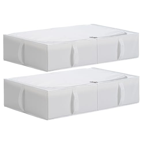 TYEERS Under Bed Storage Containers, Durable Fabric, Washable, Collapsible, Under Bed Storage Bins for Clothes, Blankets, Sheets, Shoes, 27.5x16.5x7 Inches, 2-Pack, White - color: White, size: Large 2-Pack