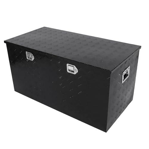 confote 48 Inch Heavy Duty Aluminum Stripes Plated Tool Box Pick Up Truck Bed RV Trailer Toolbox Waterproof Square Storage Organizer with Side Handle, Lock and Keys -48"x 24"x 24"，Black - color: Black, size: 48"x 24"x 24"