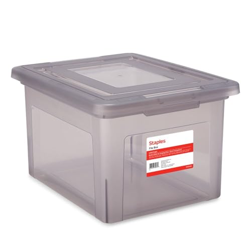 STAPLES File Box Plastic File Box Snap, Letter/Legal Size, Frost Gray, 2/Pack - color: Gray, size: 2 Pack, style: Box (Snap Lid)