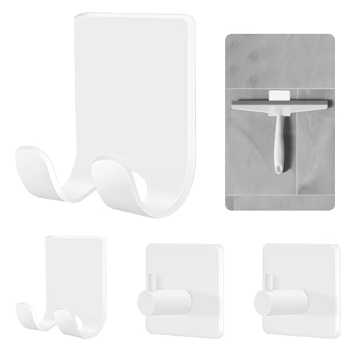 CGBE 4 Pack Shower Hooks - Self Adhesive Shaver Holder Hanger for Bathroom, Damage Free Wall Hooks for Razor, Loofah Sponge - White - color: White, size: 4 Pack