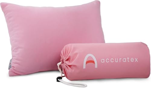 ACCURATEX Camping Pillow for Woman-100% Cotton Breathable Cover,Shredded Memory Foam Compressible Travel Pillow,Camping&Travel Accessories-Small Backpacking Pillow Camping Essentials for Sleeping,Gift - color: Pink