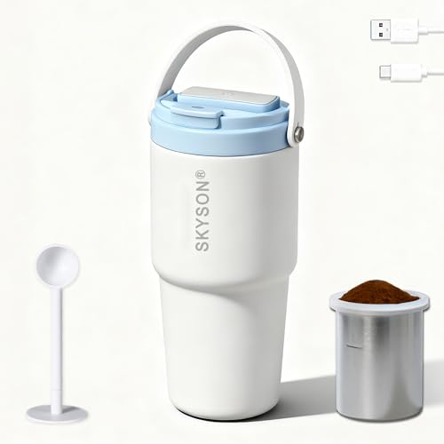 Portable Coffee Maker Mug for Travel,Mini Espresso Coffee Machine,20 oz Thermos Cup with Lid Fast Extraction Electric Filter Brewer,Insulated Stainless Steel Tumbler(White) - color: White, size: 20 Ounces