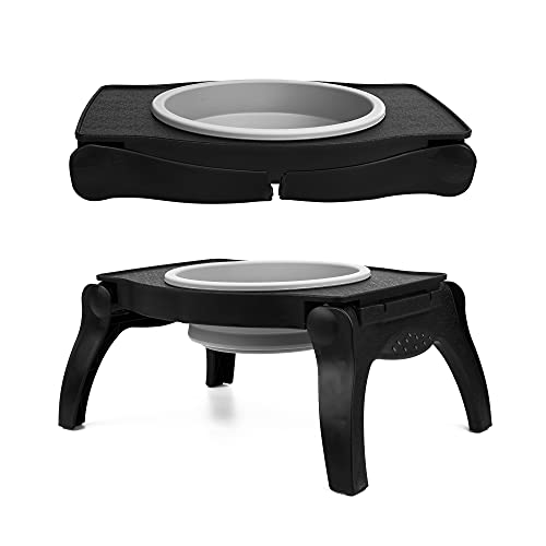Tuff Pupper Elevated Dog Bowl - Single Raised Collapsible Travel Bowl Holds 80oz/12cups Food/Water
