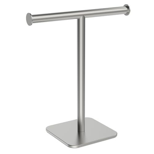 RUACQ T-Shape Hand Towel Holder Stand, 12inch Weighted Base Towel Rack, Countertop Towel Holder for Bathroom, 304 Stainless Steel, Heavy Duty (Brushed Nickel) - color: Brushed Nickel, size: Short - 12''