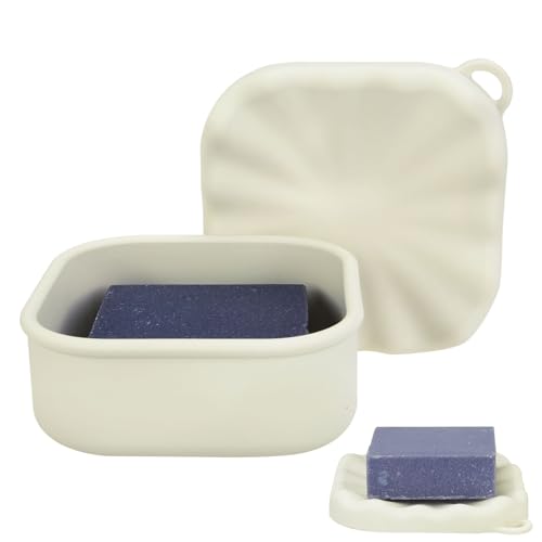 Travel Soap Case, Square Silicone Travel Soap Container, Leakproof Soap Holder with Lid, Shatterproof Shampoo Bar Holder for Bathroom, Gym, Camp(Off White) - color: Off White
