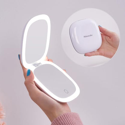 Mocado Compact LED Magnifying Travel Makeup-Mirror - 4 inches 1X/10X Magnification Small Hand Pocket Dimmable Double Sided USB Rechargeable Touch Screen, Portable Tabletop Cosmetic (White) - color: White