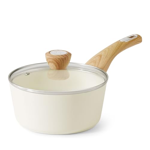 SENSARTE Ceramic Nonstick Sauce Pan with Lid, 1.5 Quart Small Saucepan, White Cooking Pot with Stay Cool Handle, Non toxic Kitchen Sauce Pot, Non stick Saucier Pan, Induction Pot, PFOA PTFE PFAS Free - color: Ceramic White, size: 1.5 Quarts