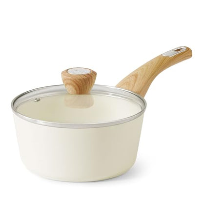 SENSARTE Ceramic Nonstick Sauce Pan with Lid, 1.5 Quart Small Saucepan, White Cooking Pot with Stay Cool Handle, Non toxic Kitchen Sauce Pot, Non stick Saucier Pan, Induction Pot, PFOA PTFE PFAS Free - color: Ceramic White, size: 1.5 Quarts