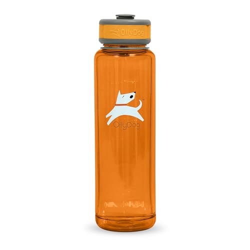 OllyDog OllyBottle | Tritan Dog Water Bottle with Detachable Bowl | BPA Free Leakproof Pet Dispenser | Hiking Travel (1L, Flame) - color: Flame, size: 1L