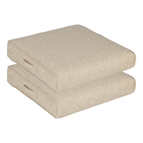 Aoodor Patio Chair Cushions Set of 2, 24 x 24 x 4 Inch Water Resistant Outdoor Seat Cushions with Handle and Ties, Square Corner Cushions for Patio Furniture Garden Lawn, Brown - color: Brown, size: 24"W x 24"D