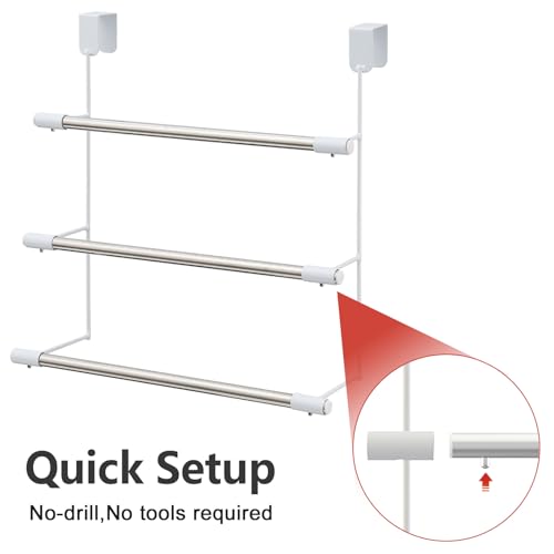 Over The Door Towel Rack, 16 Inch Wide 3 Tier Stainless Steel Towel Bar, Rust Proof Hanging Towel Holder for Bathroom, No Drill Easy Installation, Space Saving Bathroom Organizer