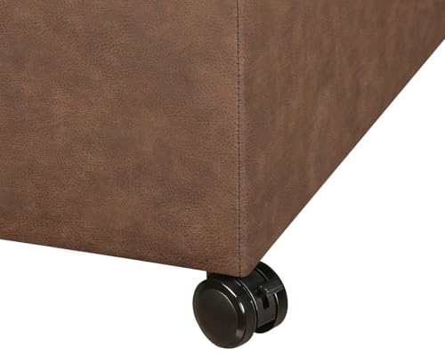 Joveco Storage Ottoman Bench 35" Faux-Leather Rectangular Tufted Ottomans Storage Room Organizer with Wheels(Matte Chocolate) - color: Matte Chocolate With Wheels