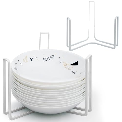 Dinnerware Bowl Plate Holder Fit for 6.5 Inches Diameters Bowl, Metal Bowl Storage Dying Display Rack for Kitchen Drawer, Countertop, Cabinet, Shelf, Cupboard (White, Large 2PCS) - color: White, size: Large 2PCS