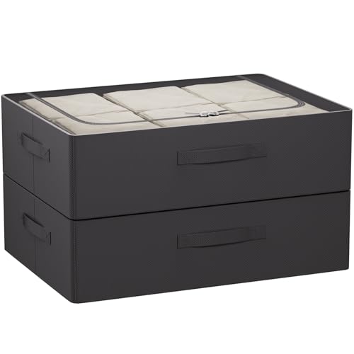 CYhom Under Bed Storage Bins Frame Storage Box Oxford Fabric Sturdy Underbed Container Foldable Stackable Large Capacity Clothes Organizer - color: Black, size: 23.5x15.7x6.3