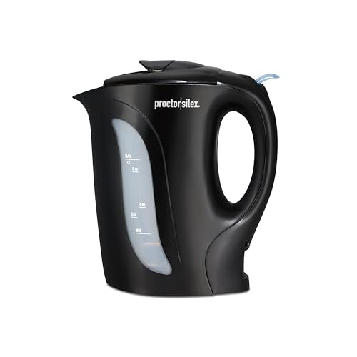 Proctor Silex Electric Tea Kettle, Water Boiler & Heater Auto-Shutoff & Boil-Dry Protection, 1000 Watts for Fast Boiling, 1 Liter, Black (K2071PS) - color: Black, size: 1.1 Quarts